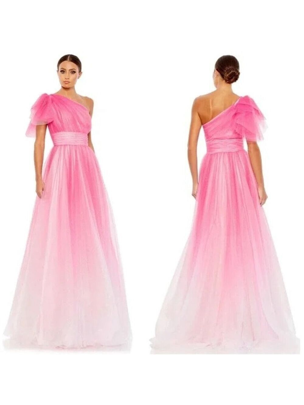 Women's Mac Duggal One Shoulder Ombre Glitter Tulle Ball Gown Pink Size 4